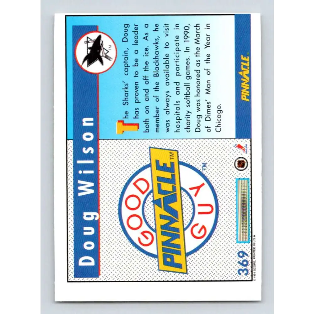 1991-92 Pinnacle #369 Doug Wilson GG NM-MT San Jose Sharks Hockey Card Image 2