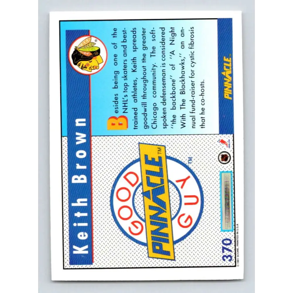 1991-92 Pinnacle #370 Keith Brown GG NM-MT Chicago Blackhawks Hockey Card Image 2