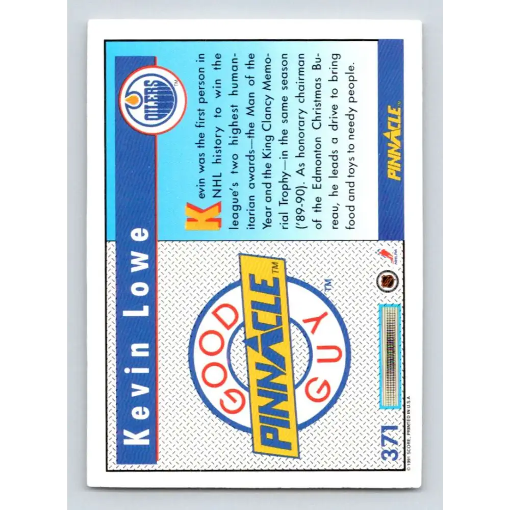 1991-92 Pinnacle #371 Kevin Lowe GG NM-MT Edmonton Oilers Hockey Card Image 2