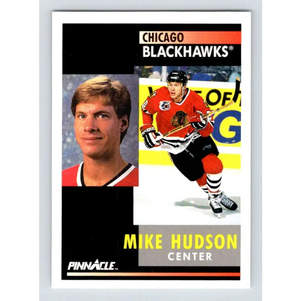 1991-92 Pinnacle #38 Mike Hudson NM-MT Chicago Blackhawks Hockey Card Image 1