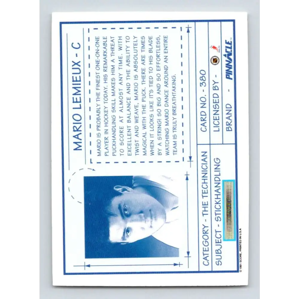 1991-92 Pinnacle #380 Mario Lemieux TECH NM-MT Pittsburgh Penguins Hockey Card Image 2