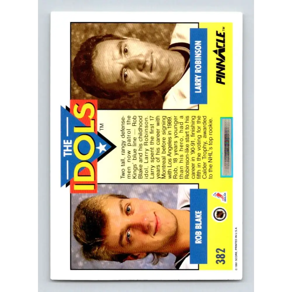 1991-92 Pinnacle #382 Rob Blake/Larry Robinson NM-MT Los Angeles Kings Hockey Card Image 2