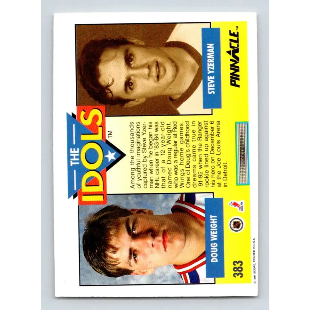 1991-92 Pinnacle #383 Steve Yzerman/Doug Weight NM-MT New York Rangers Hockey Card Image 2