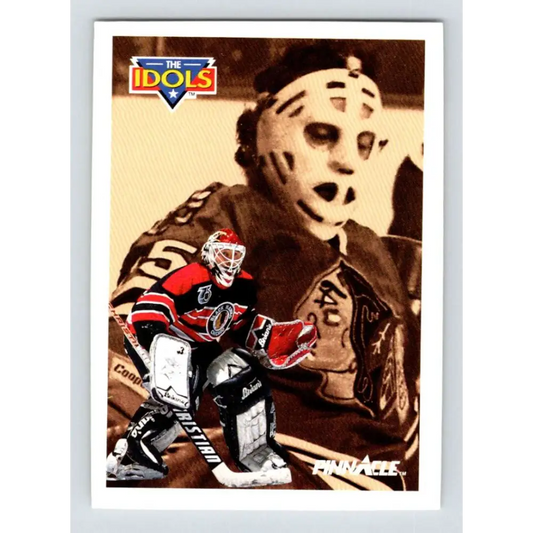 1991-92 Pinnacle #388 Tony Esposito/Ed Belfour NM-MT Chicago Blackhawks Hockey Card Image 1