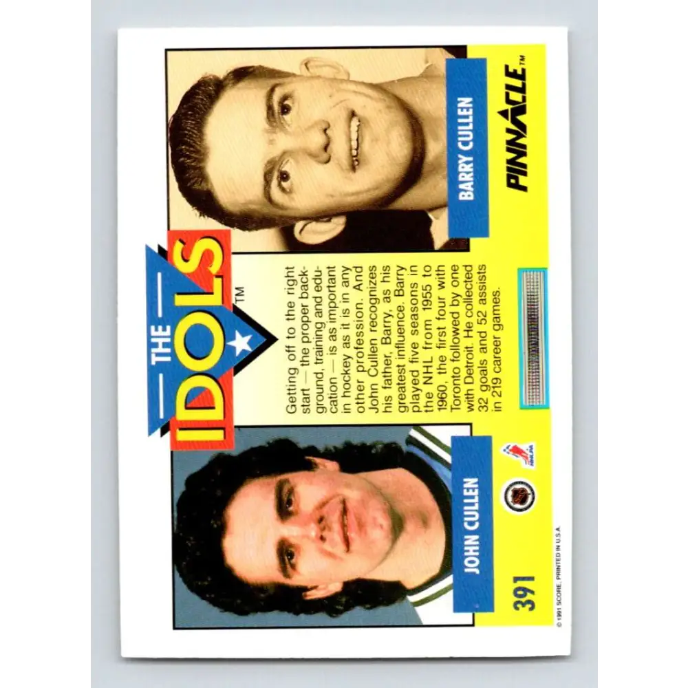 1991-92 Pinnacle #391 John Cullen/Ray Cullen NM-MT Hartford Whalers Hockey Card Image 2