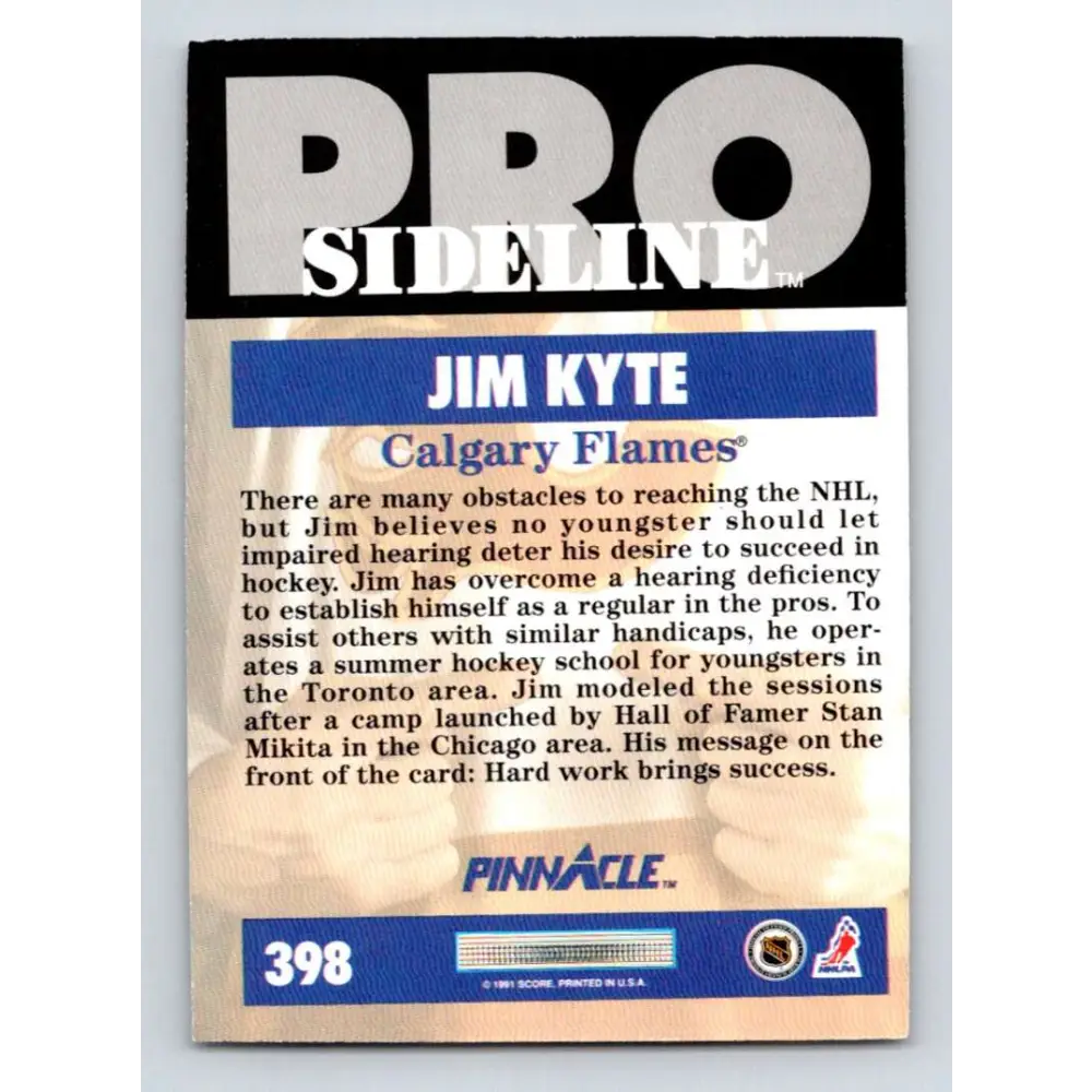 1991-92 Pinnacle #398 Jim Kyte SL NM-MT Calgary Flames Hockey Card Image 2