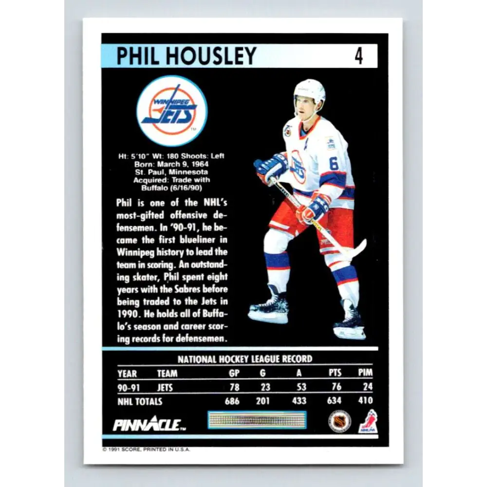 1991-92 Pinnacle #4 Phil Housley NM-MT Winnipeg Jets Hockey Card Image 2