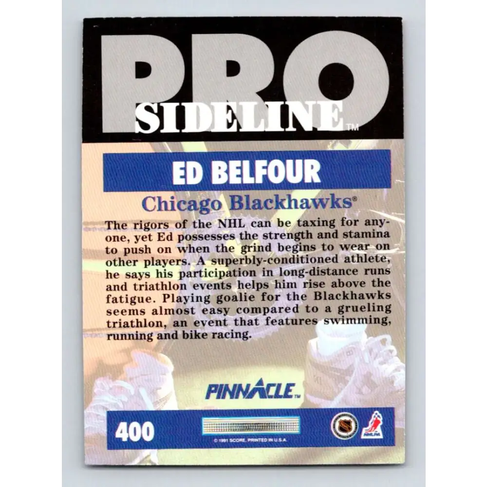 1991-92 Pinnacle #400 Ed Belfour SL NM-MT Chicago Blackhawks Hockey Card Image 2