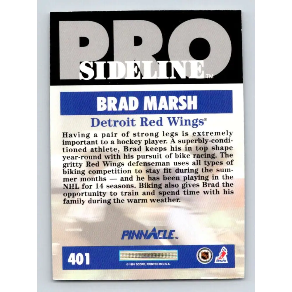 1991-92 Pinnacle #401 Brad Marsh SL NM-MT Detroit Red Wings Hockey Card Image 2
