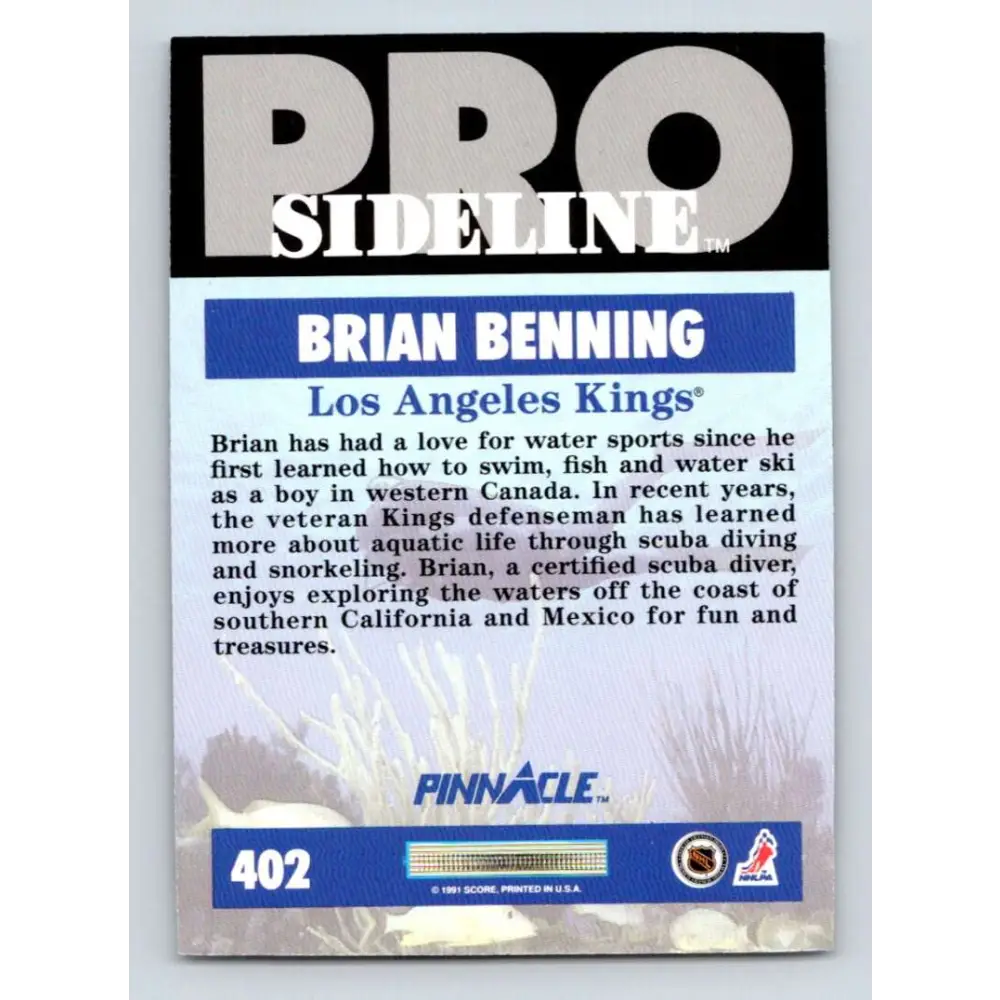 1991-92 Pinnacle #402 Brian Benning SL NM-MT Los Angeles Kings Hockey Card Image 2