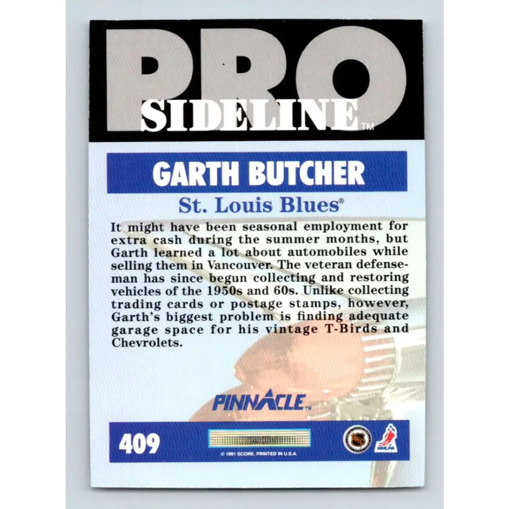 1991-92 Pinnacle #409 Garth Butcher SL NM-MT St. Louis Blues Hockey Card Image 2