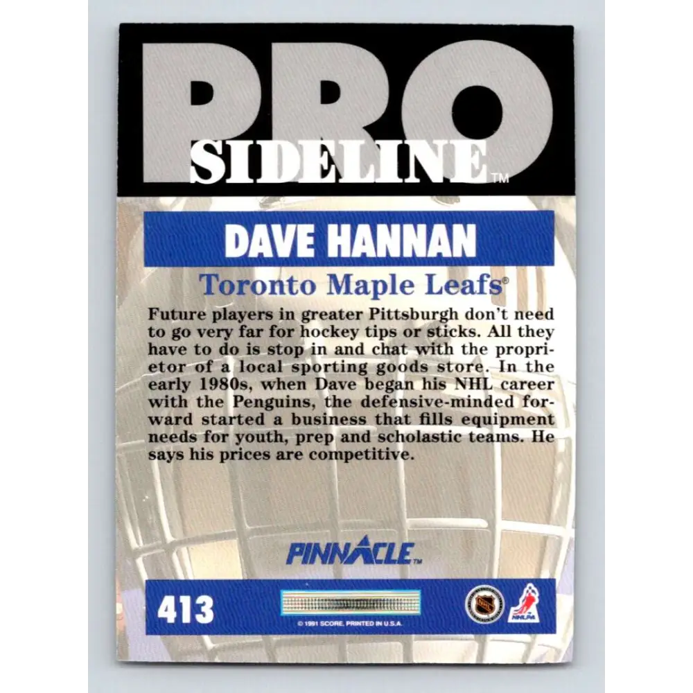 1991-92 Pinnacle #413 Dave Hannan SL NM-MT Toronto Maple Leafs Hockey Card Image 2