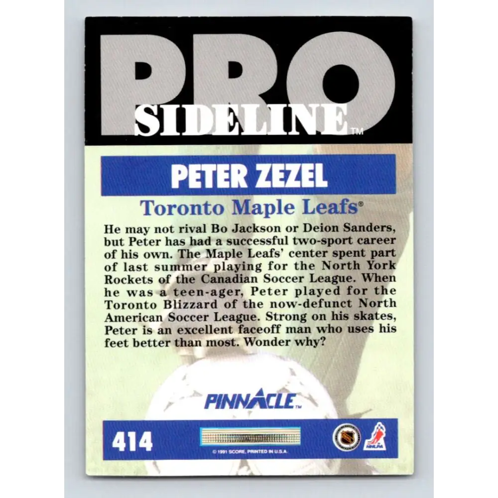 1991-92 Pinnacle #414 Peter Zezel SL NM-MT Toronto Maple Leafs Hockey Card Image 2