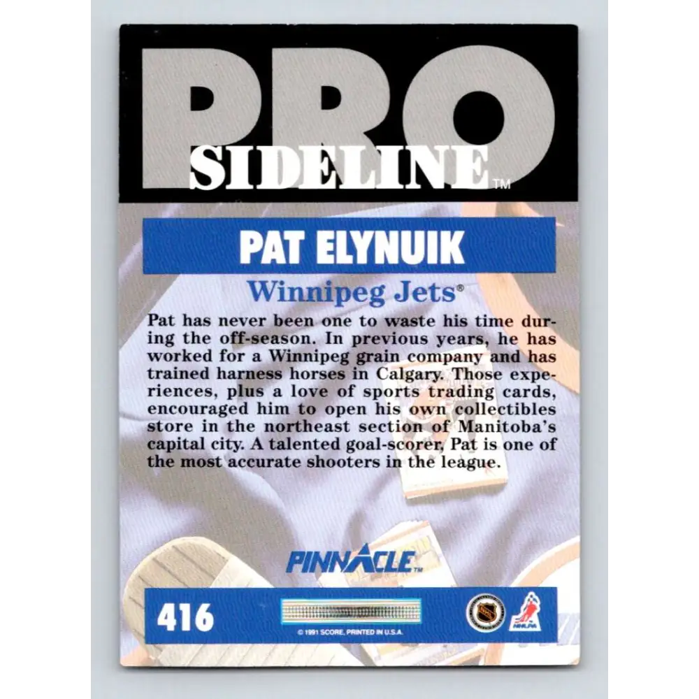 1991-92 Pinnacle #416 Pat Elynuik SL NM-MT Winnipeg Jets Hockey Card Image 2