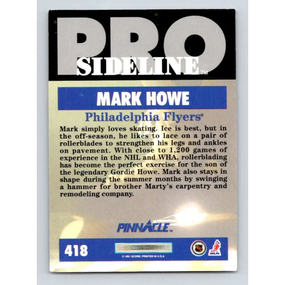 1991-92 Pinnacle #418 Mark Howe SL NM-MT Philadelphia Flyers Hockey Card Image 2