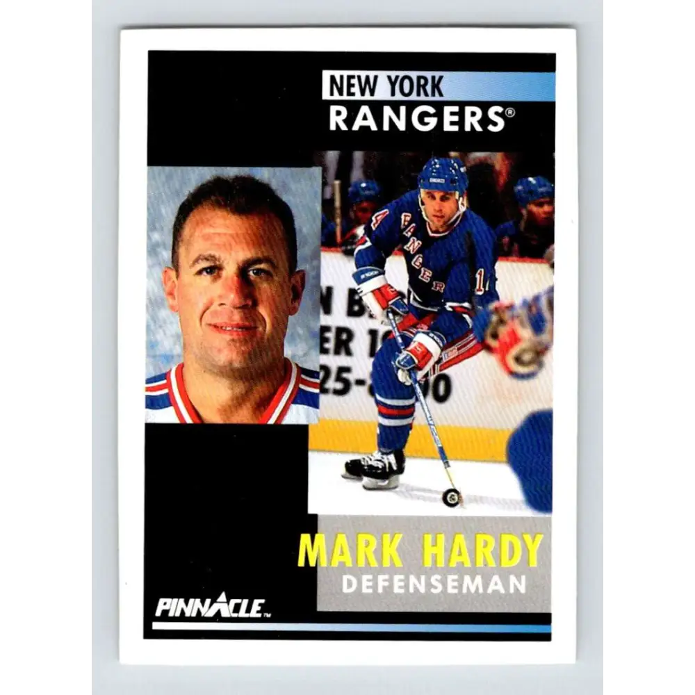 1991-92 Pinnacle #420 Mark Hardy NM-MT New York Rangers Hockey Card Image 1
