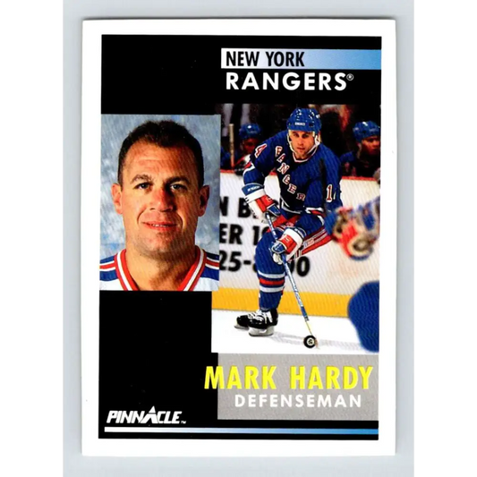 1991-92 Pinnacle #420 Mark Hardy NM-MT New York Rangers Hockey Card Image 1