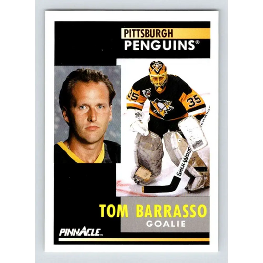 1991-92 Pinnacle #44 Tom Barrasso NM-MT Pittsburgh Penguins Hockey Card Image 1
