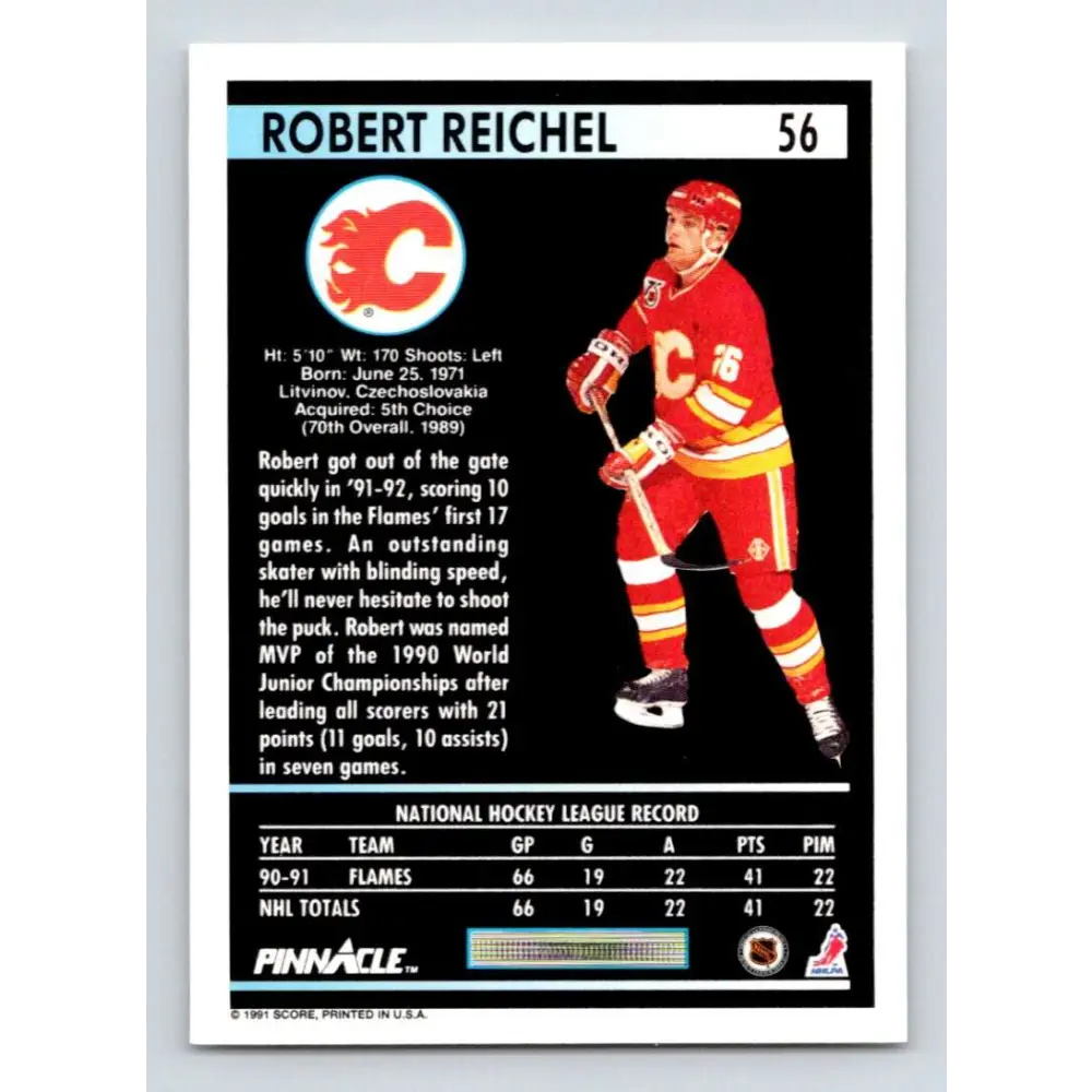 1991-92 Pinnacle #56 Robert Reichel NM-MT Calgary Flames Hockey Card Image 2