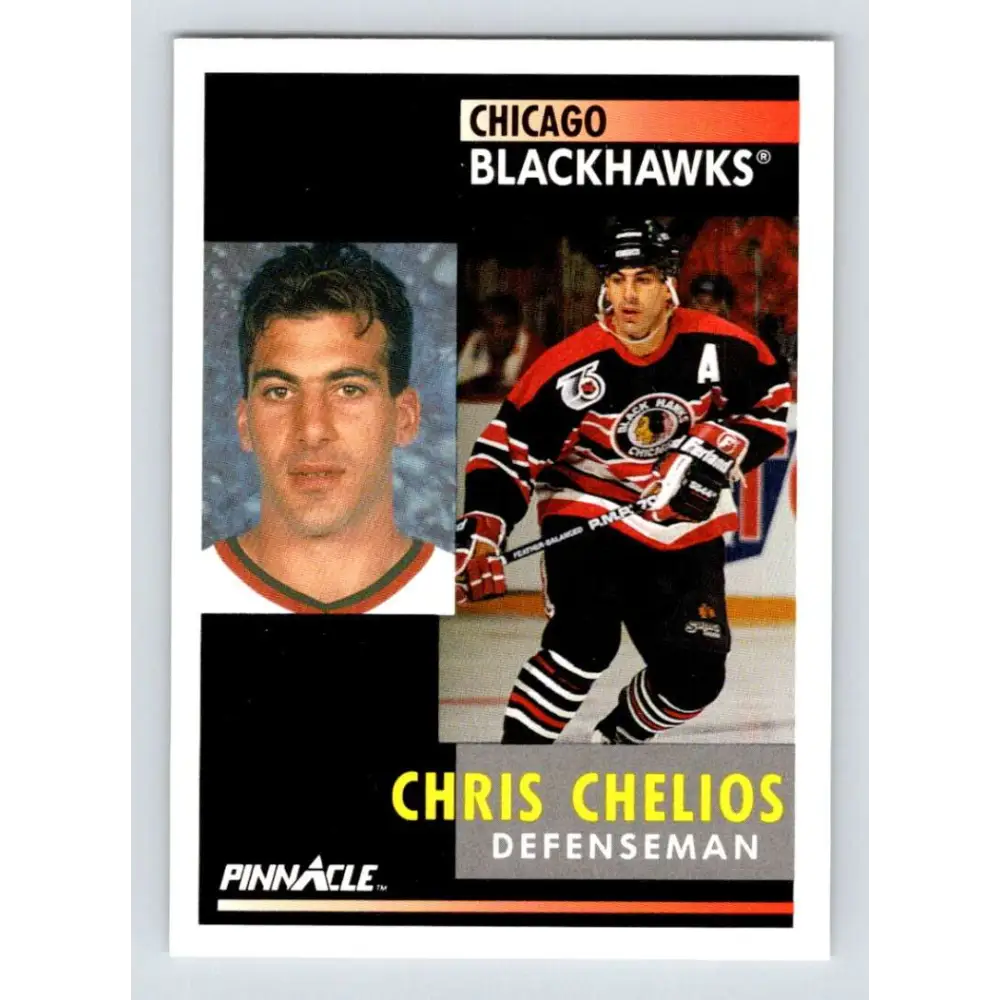 1991-92 Pinnacle #58 Chris Chelios NM-MT Chicago Blackhawks Hockey Card Image 1