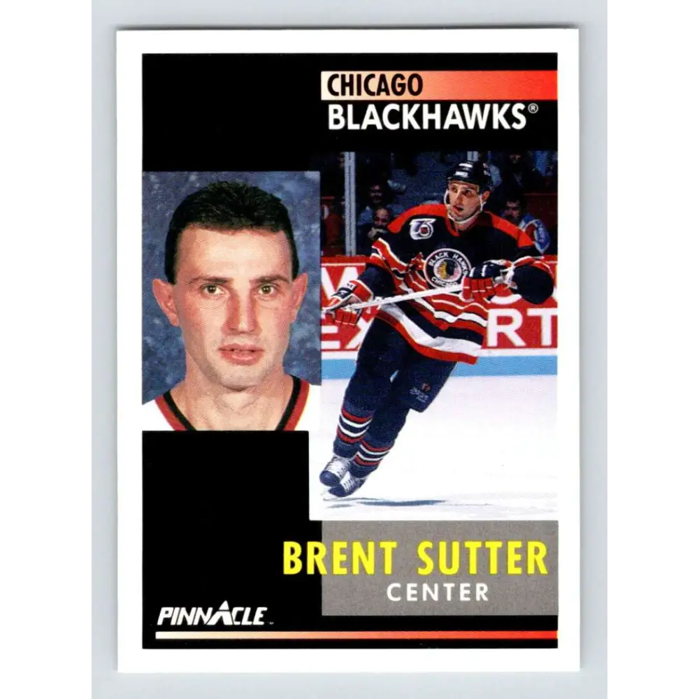 1991-92 Pinnacle #79 Brent Sutter NM-MT Chicago Blackhawks Hockey Card Image 1