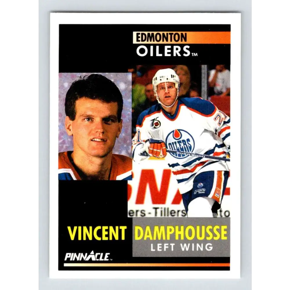 1991-92 Pinnacle #91 Vincent Damphousse NM-MT Edmonton Oilers Hockey Card Image 1