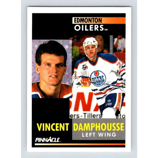 1991-92 Pinnacle #91 Vincent Damphousse NM-MT Edmonton Oilers Hockey Card Image 1
