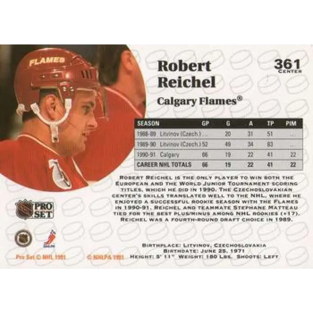 1991-92 Pro Set #361 Robert Reichel NM-MT Calgary Flames Hockey Card Image 2
