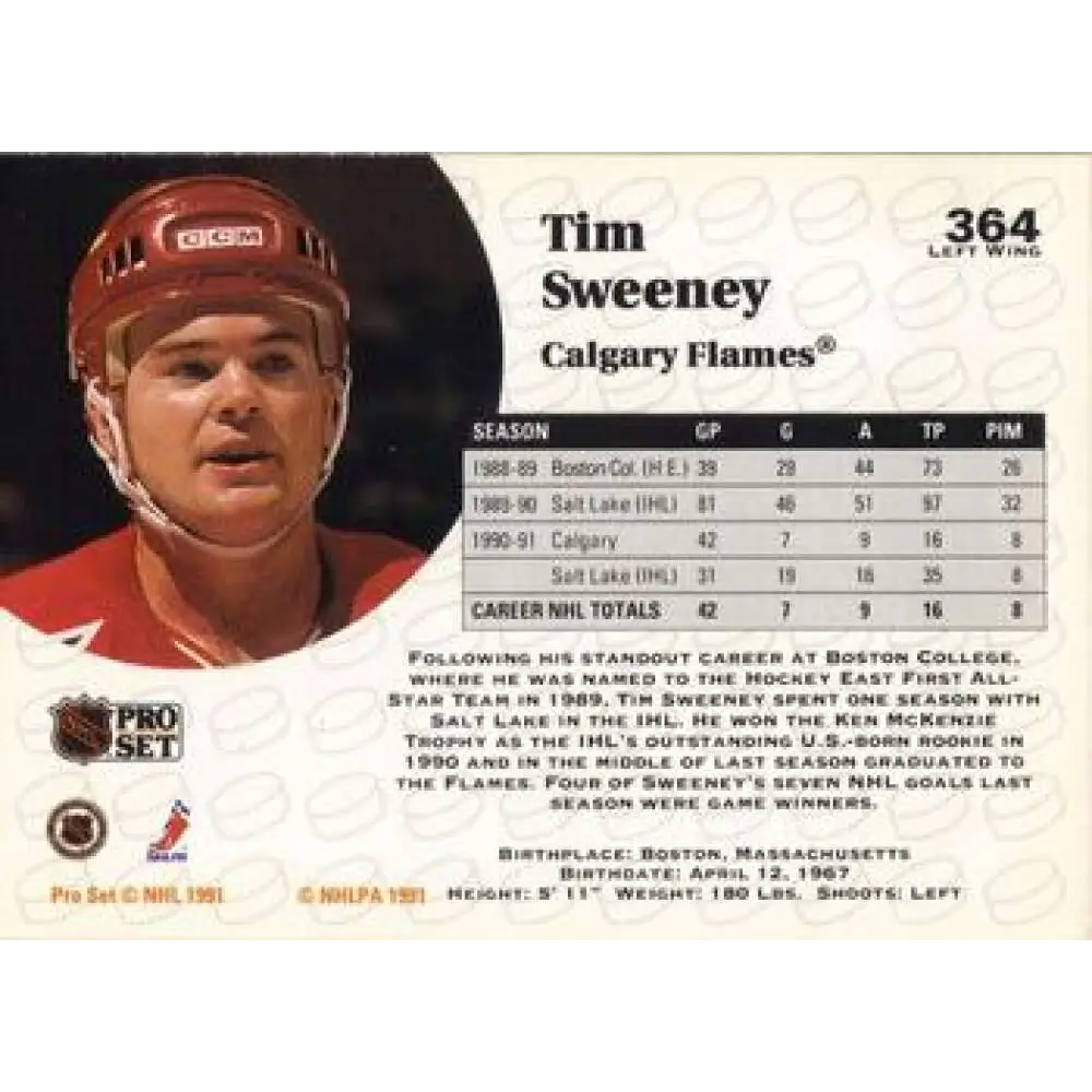 1991-92 Pro Set #364 Tim Sweeney NM-MT Calgary Flames Hockey Card Image 2