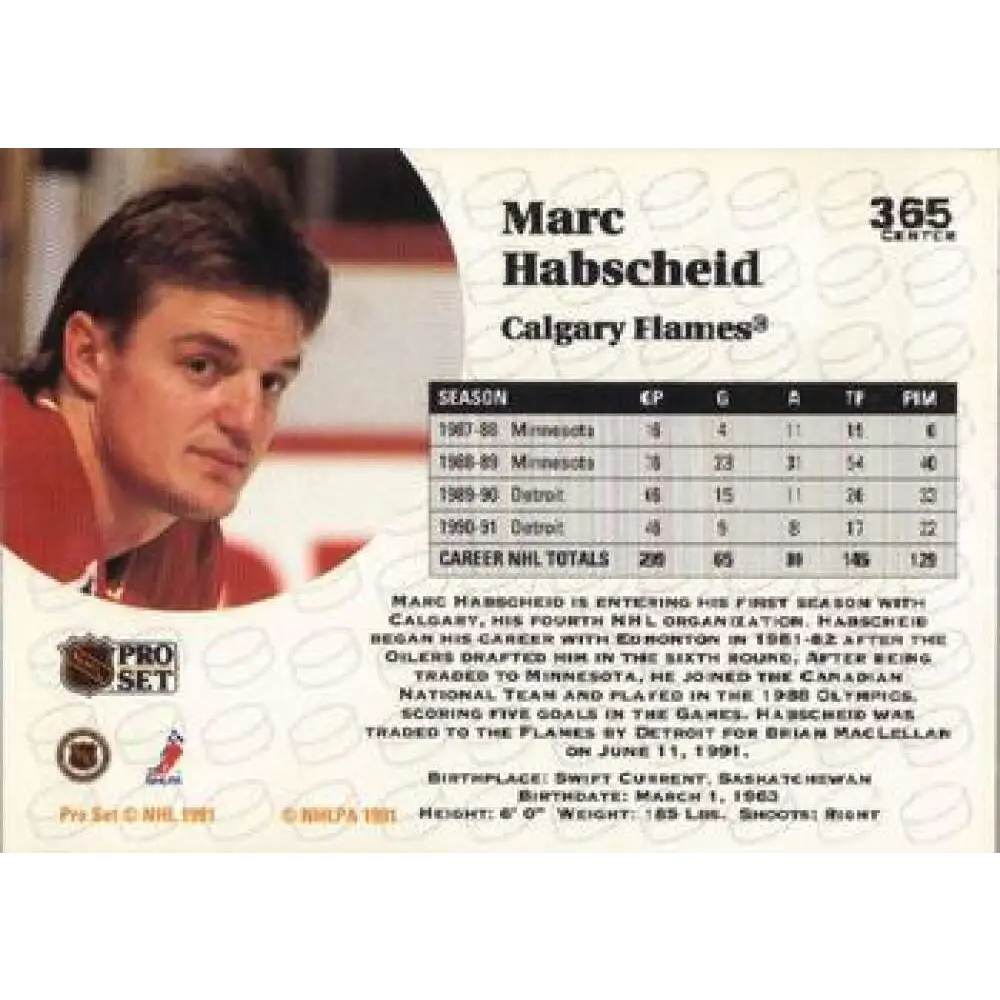 1991-92 Pro Set #365 Marc Habscheid NM-MT Calgary Flames Hockey Card Image 2