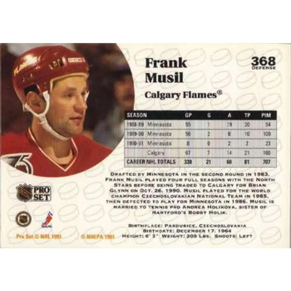 1991-92 Pro Set #368 Frank Musil NM-MT Calgary Flames Hockey Card Image 2