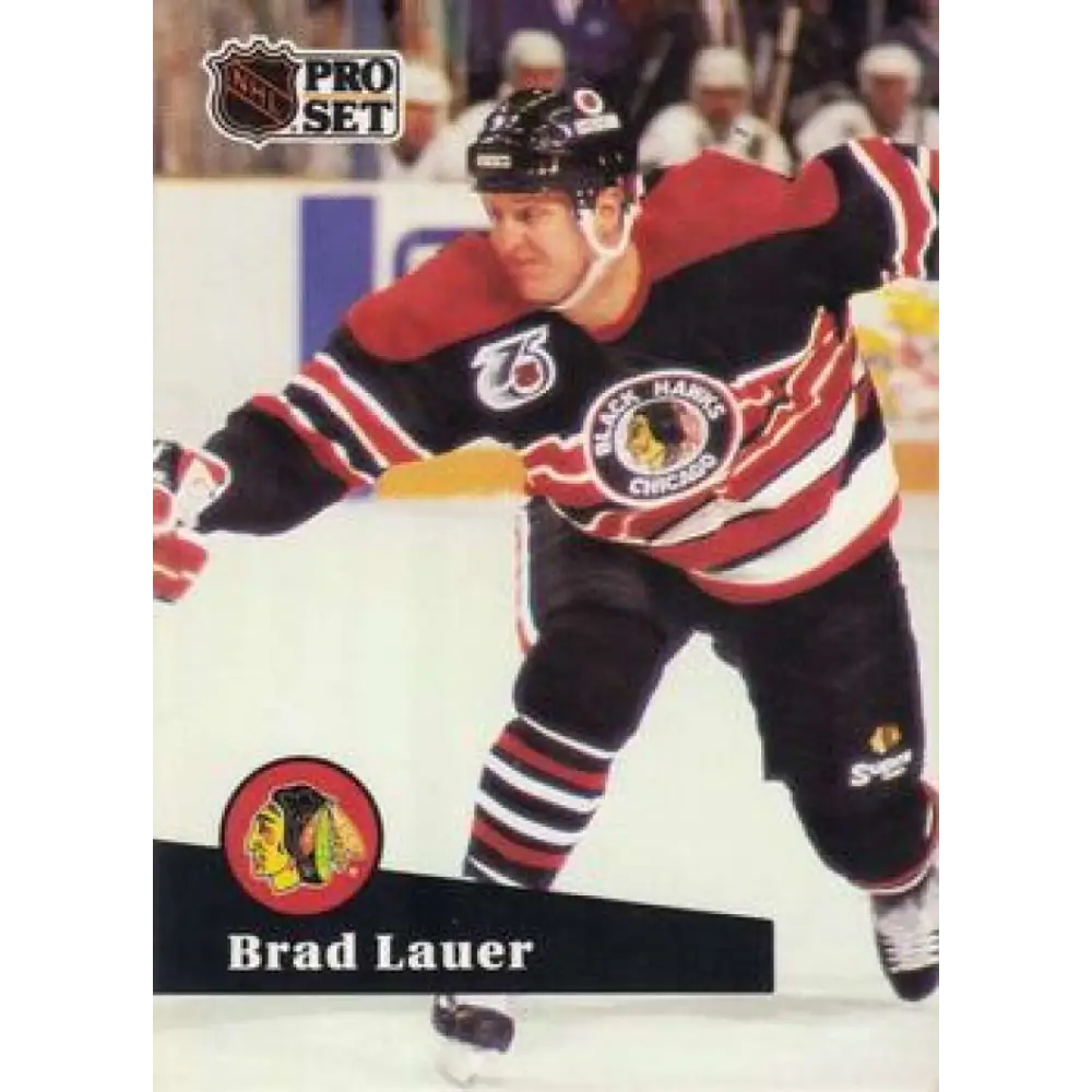 1991-92 Pro Set #375 Brad Lauer NM-MT Chicago Blackhawks Hockey Card Image 1