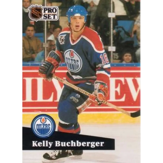 1991-92 Pro Set #385 Kelly Buchburger NM-MT Edmonton Oilers Hockey Card Image 1