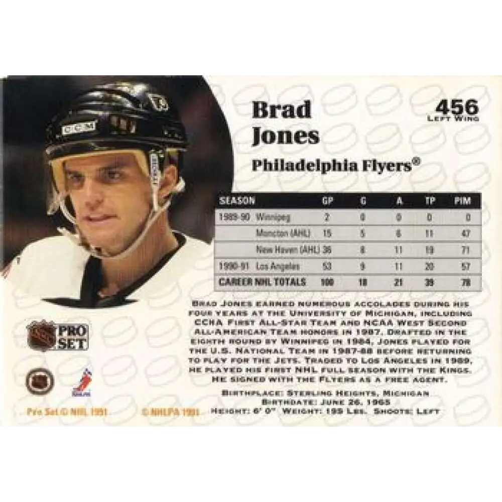 1991-92 Pro Set #456 Brad Jones NM-MT Philadelphia Flyers Hockey Card Image 2