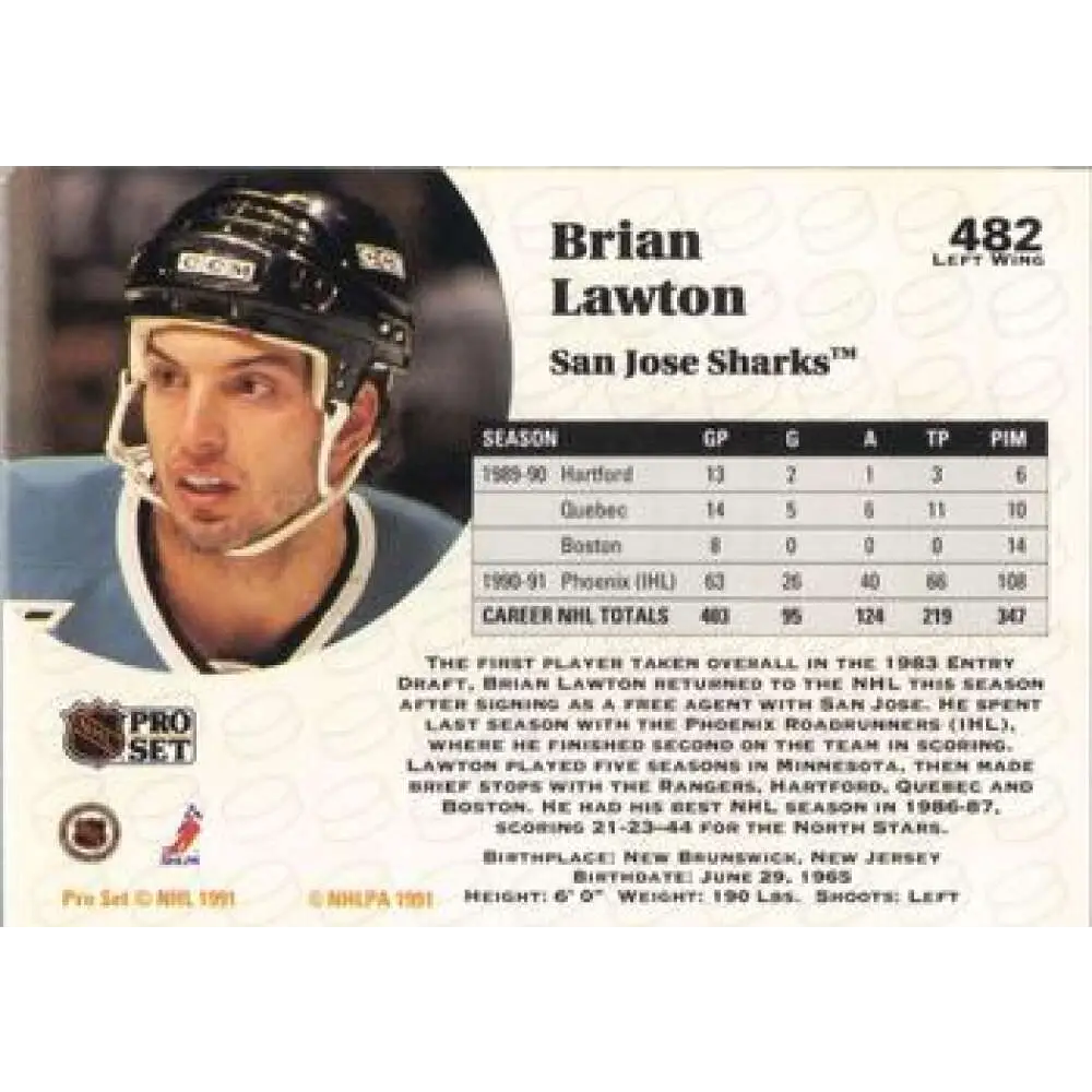 1991-92 Pro Set #482 Brian Lawton NM-MT St. Louis Blues Hockey Card Image 2