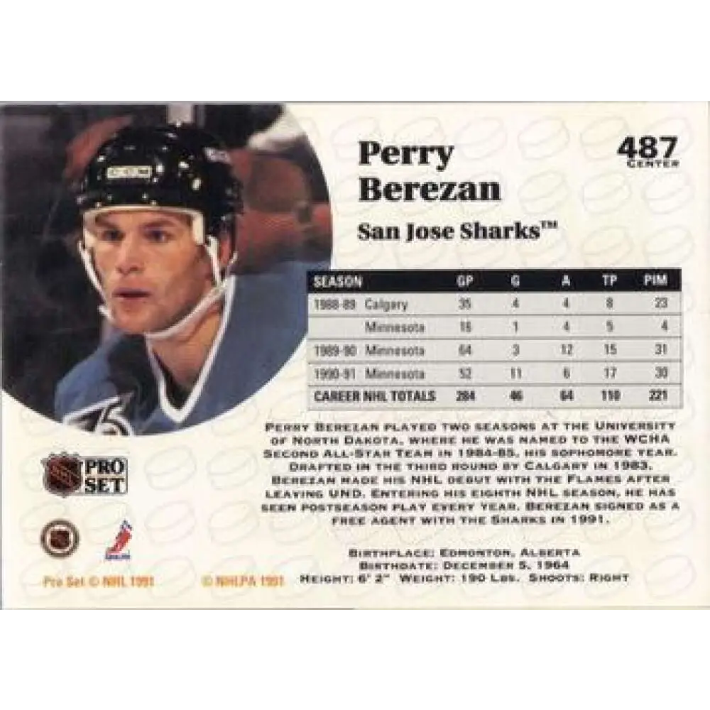 1991-92 Pro Set #487 Perry Berezan NM-MT St. Louis Blues Hockey Card Image 2
