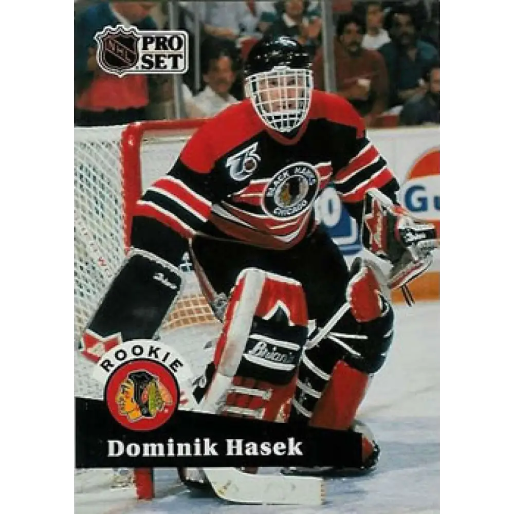 1991-92 Pro Set #529 Dominik Hasek NM-MT RC Rookie Chicago Blackhawks Hockey Card Image 1