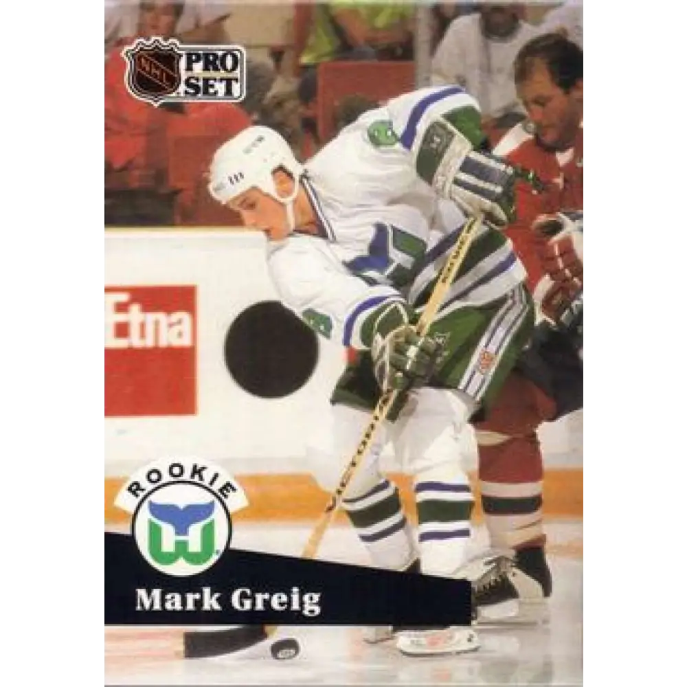 1991-92 Pro Set #537 Mark Greig NM-MT Hartford Whalers Hockey Card Image 1