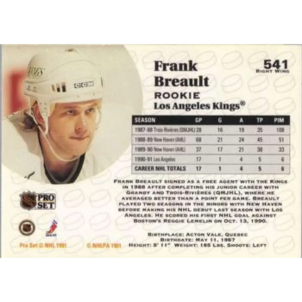 1991-92 Pro Set #541 Francois Breault NM-MT Los Angeles Kings Hockey Card Image 2