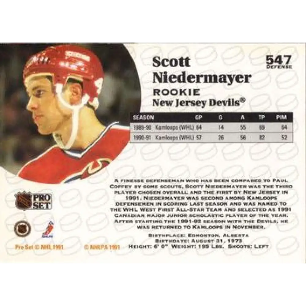1991-92 Pro Set #547 Scott Neidermayer NM-MT New Jersey Devils Hockey Card Image 2
