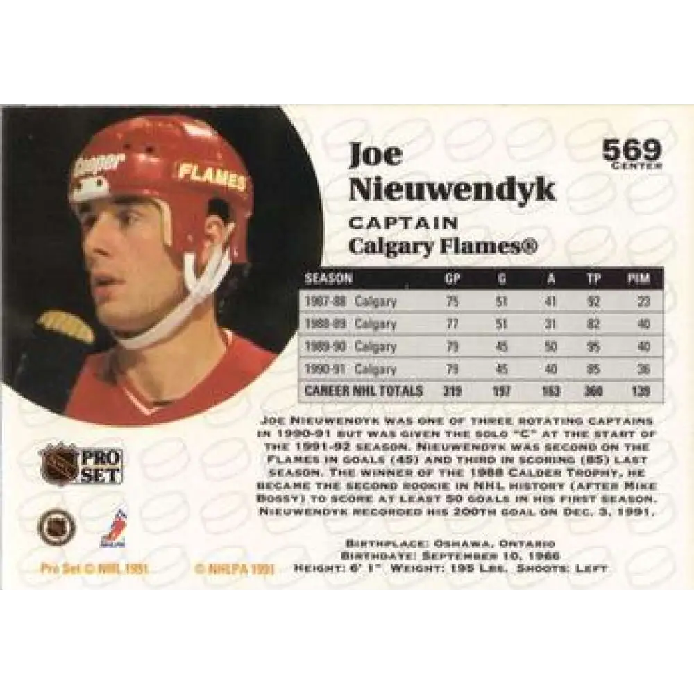 1991-92 Pro Set #569 Joe Nieuwendyk NM-MT Calgary Flames Hockey Card Image 2
