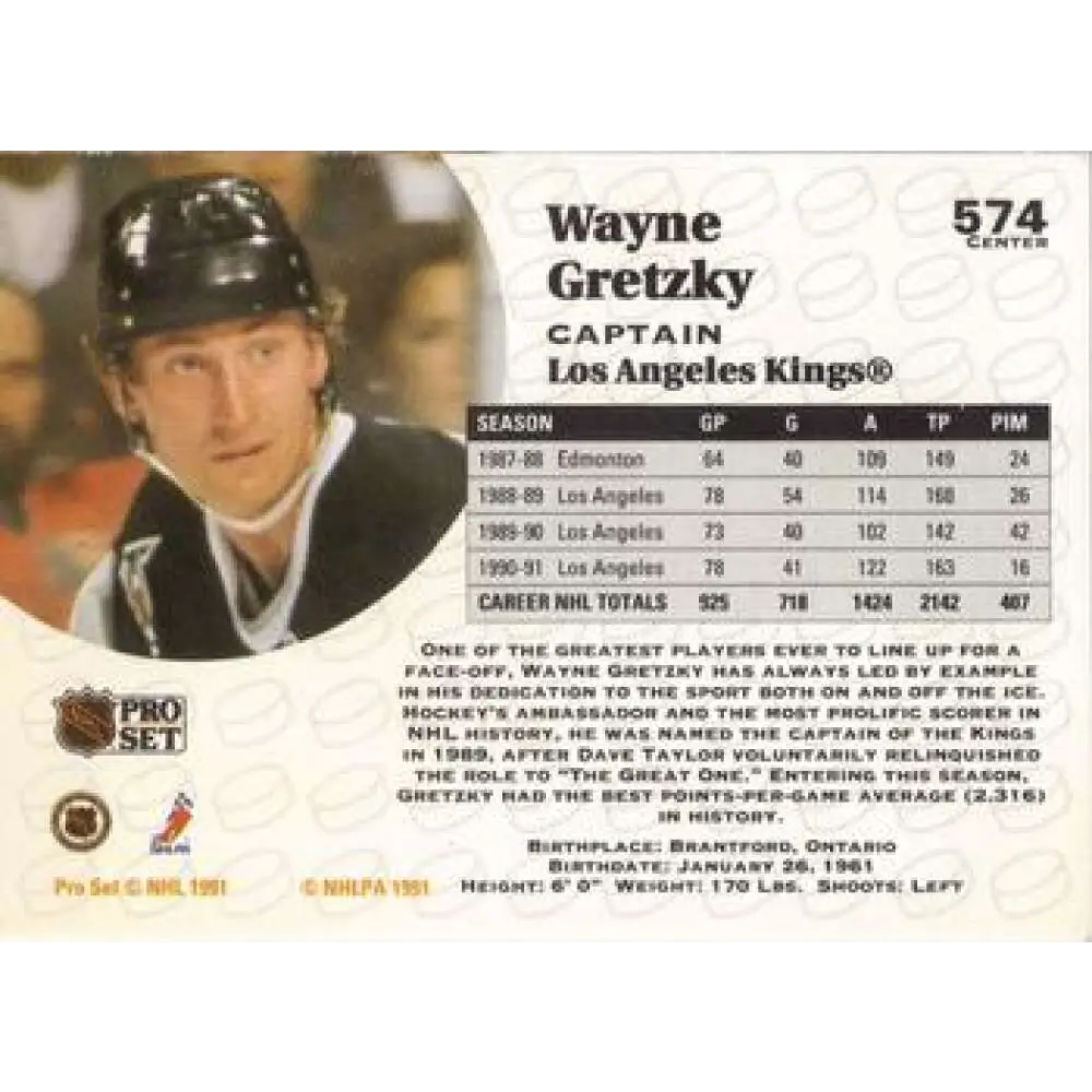 1991-92 Pro Set #574 Wayne Gretzky NM-MT Los Angeles Kings Hockey Card Image 2