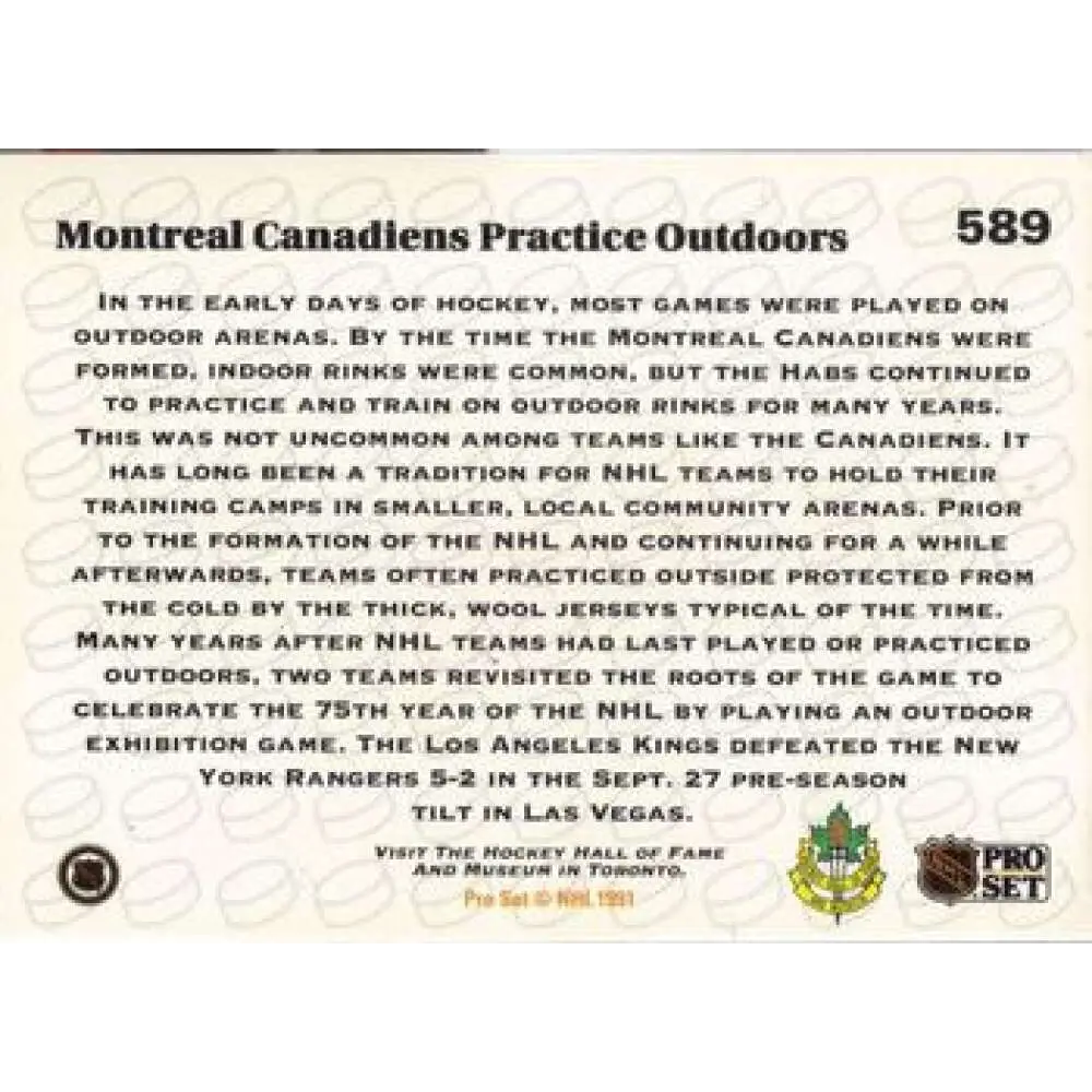 1991-92 Pro Set #589 Practicing Outdoors NM-MT Hockey Card Image 2