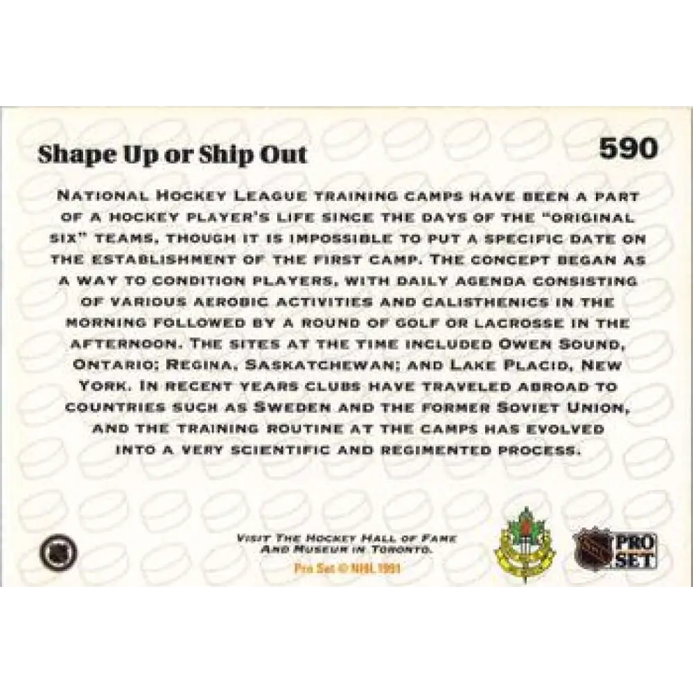 1991-92 Pro Set #590 Shape Up NM-MT Hockey Card Image 2