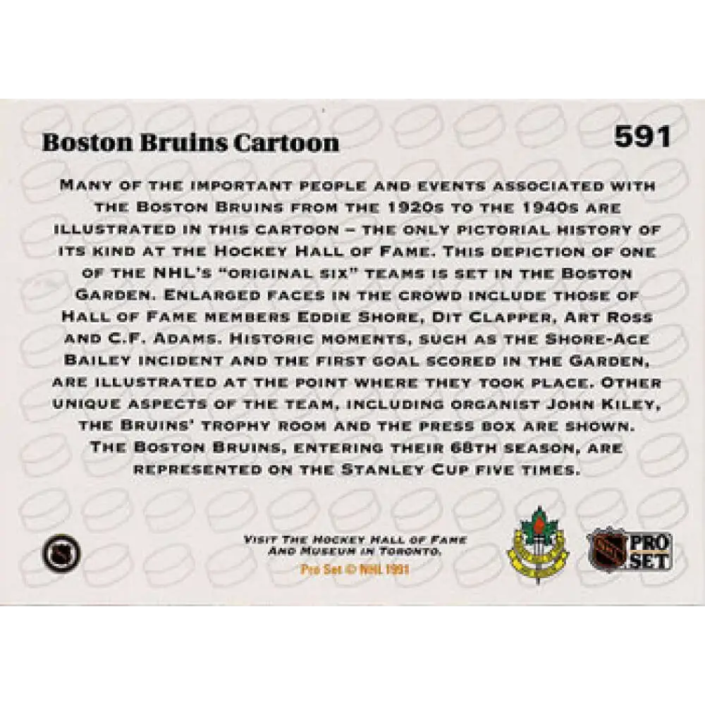 1991-92 Pro Set #591 Boston Bruins Cartoon NM-MT Hockey Card Image 2