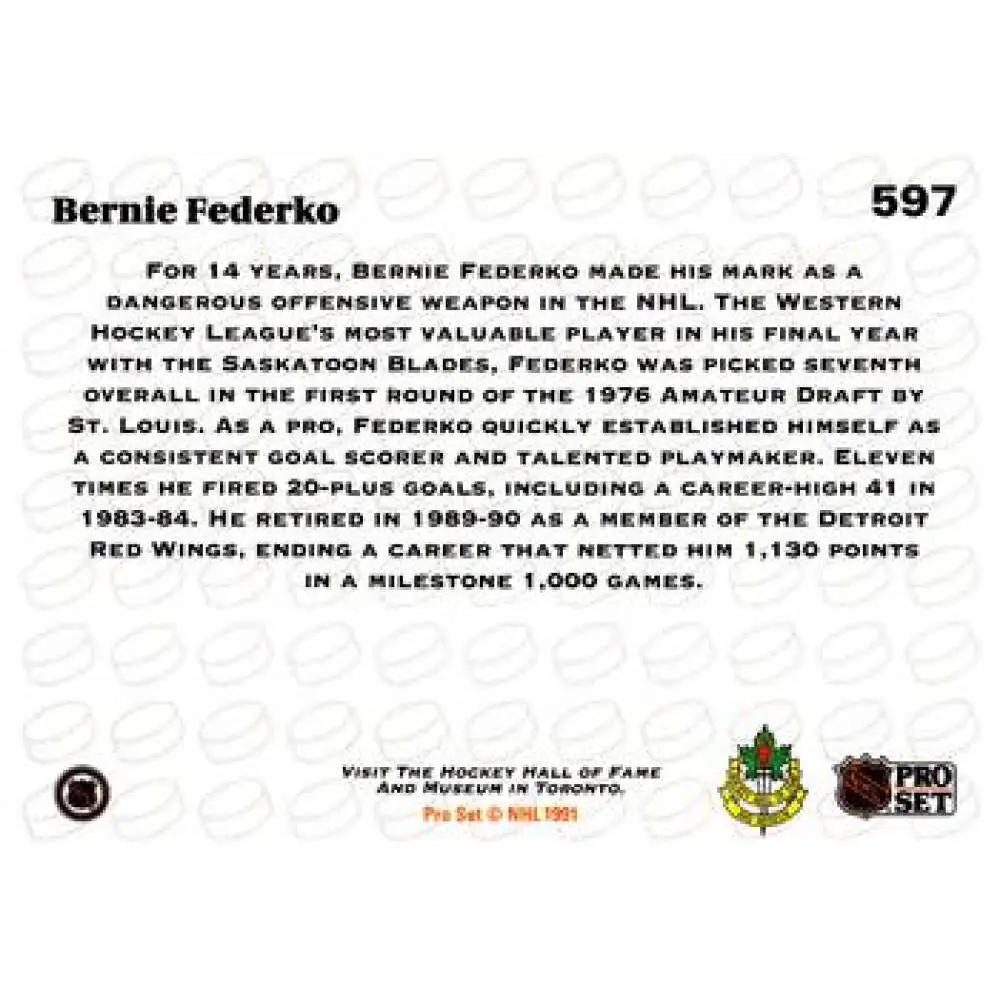 1991-92 Pro Set #597 Bernie Federko NM-MT St. Louis Blues Hockey Card Image 2