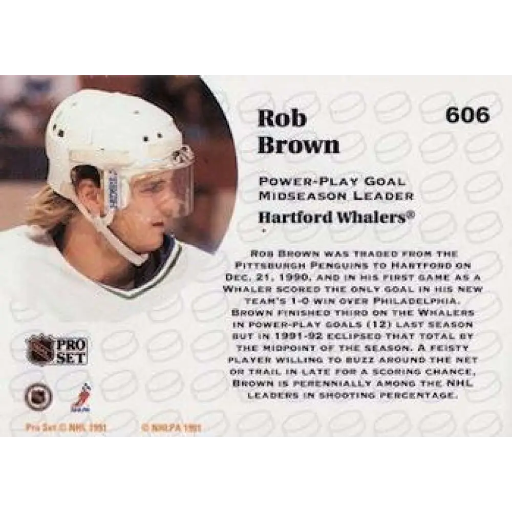 1991-92 Pro Set #606 Rob Brown LL NM-MT Hartford Whalers Hockey Card Image 2