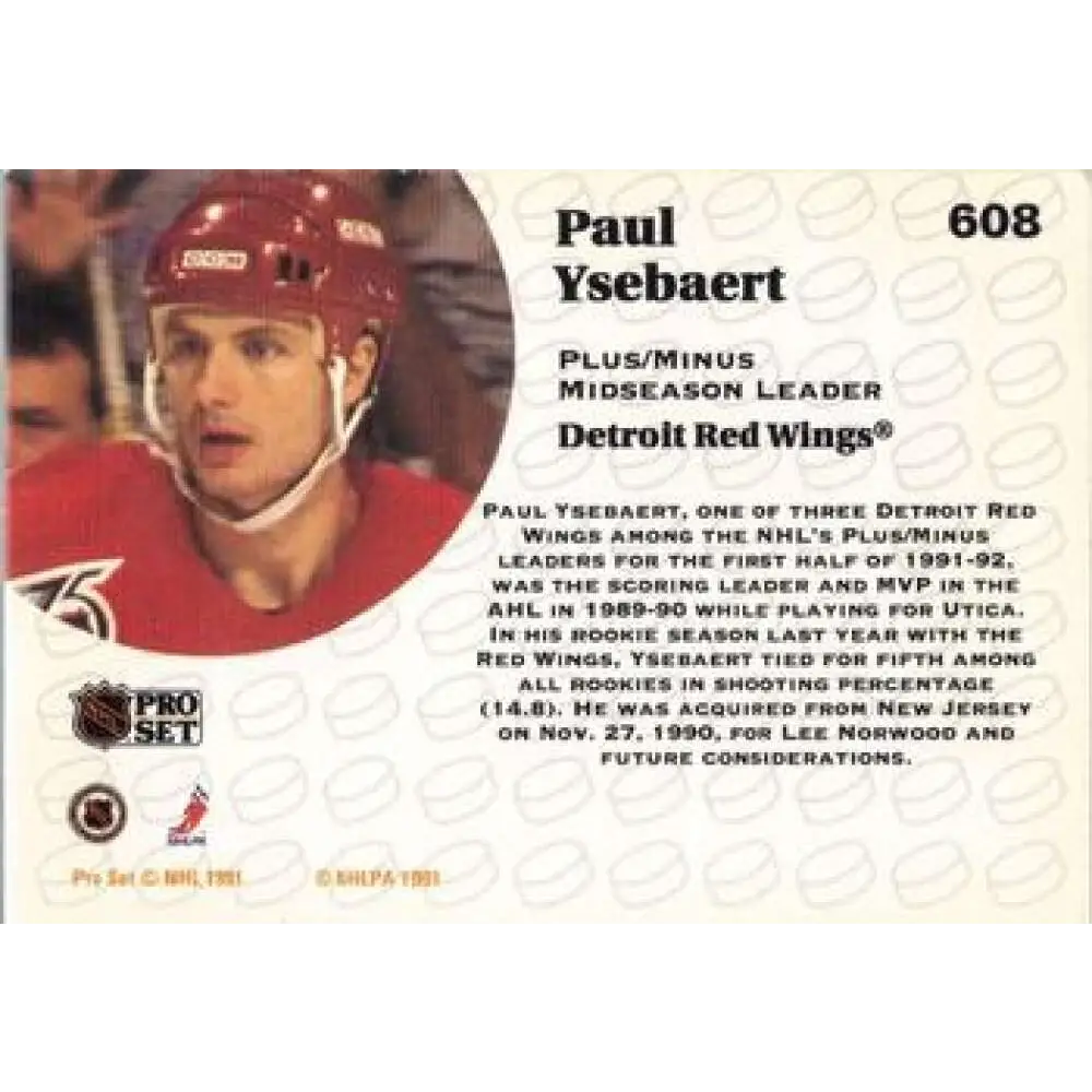 1991-92 Pro Set #608 Paul Ysebaert LL NM-MT Detroit Red Wings Hockey Card Image 2