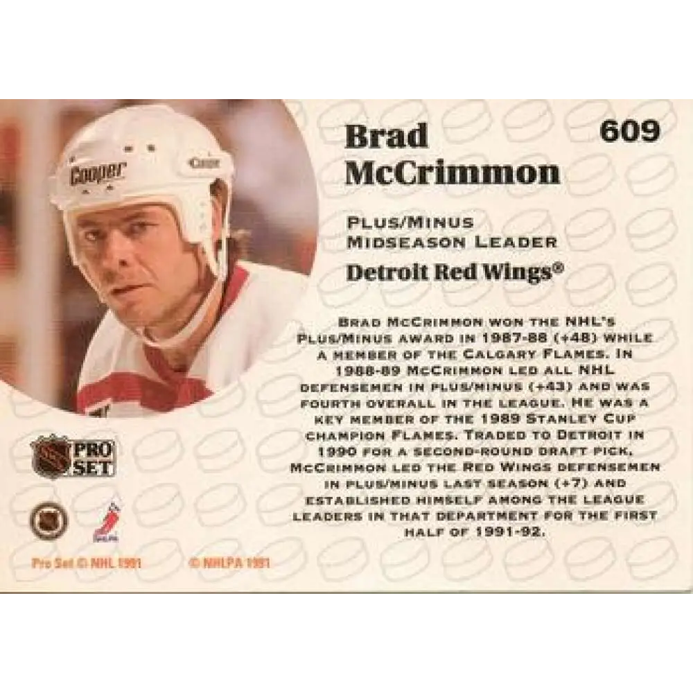 1991-92 Pro Set #609 Brad McCrimmon LL NM-MT Detroit Red Wings Hockey Card Image 2