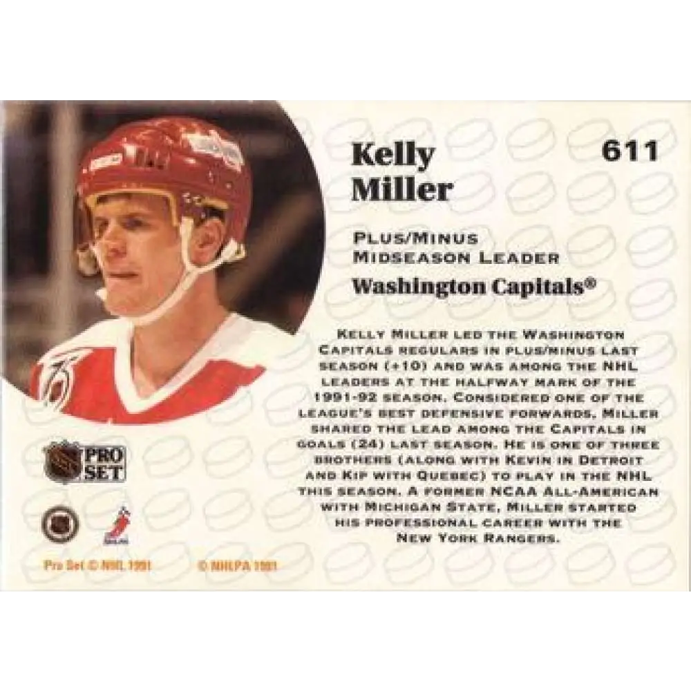 1991-92 Pro Set #611 Kelly Miller LL NM-MT Washington Capitals Hockey Card Image 2